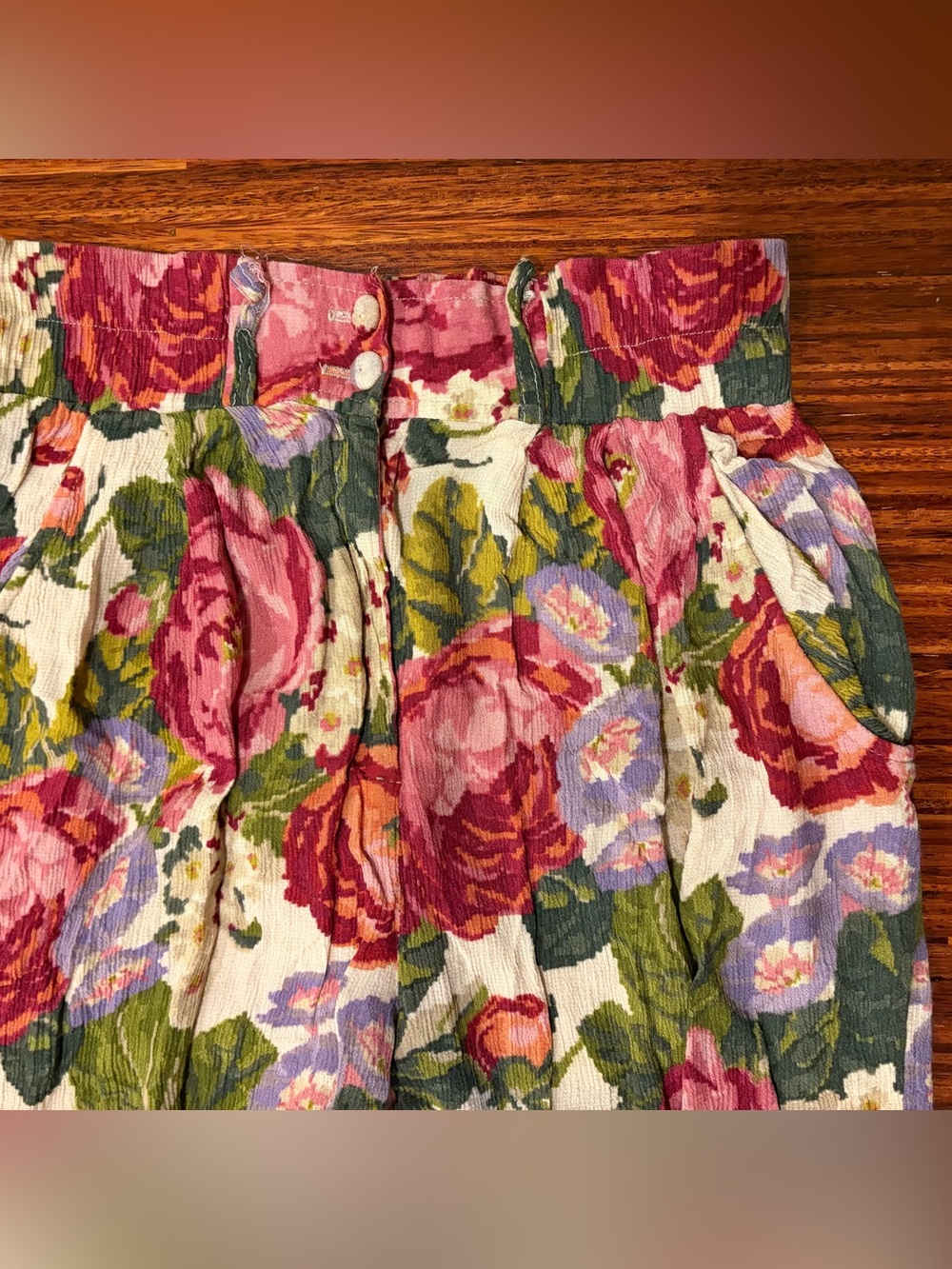 Vtg Karen Kane Floral Tapestry Rayon High Waisted Pleated Pants USA Made 8 - Picture 2 of 7